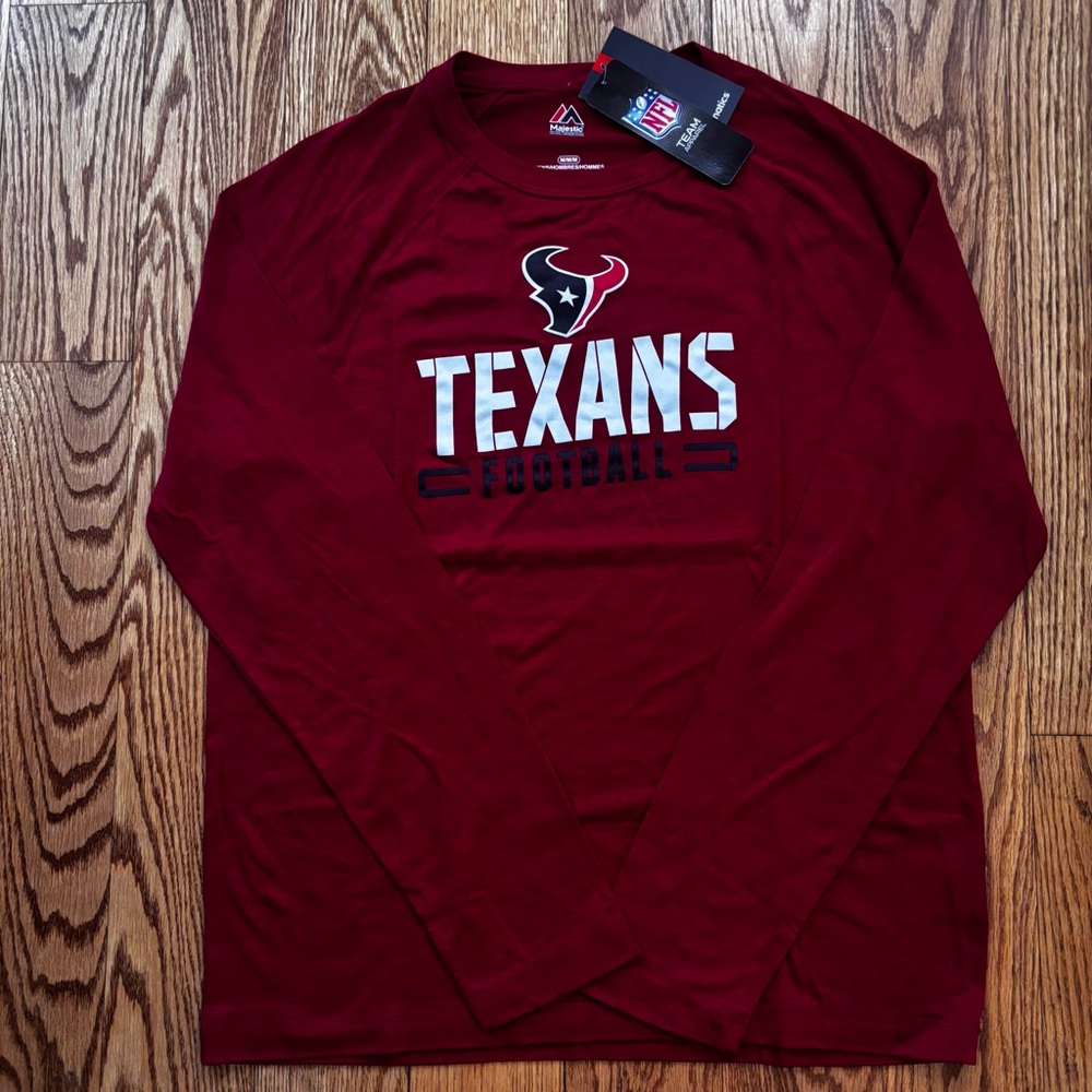 NEW Men’s Houston Texans Majestic NFL Long Sleeve Shirt Medium Red Tee